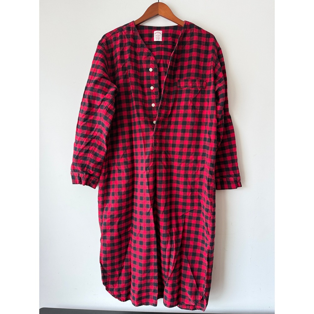 Brooks Brothers Red Black Buffalo Check Flannel Cotton Night Shirt Mens Medium